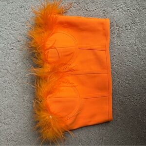 Superdown Bright Orange Feathered Top